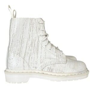 Dr Martens Pascal White Textured Leather Platform Boots Womens Size 6 US